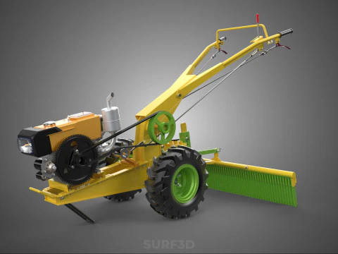 HAND TRACTOR LANDSCAPE RAKE RAKING RAKER HARROW SPIKE IMPLEMENT 3D Model