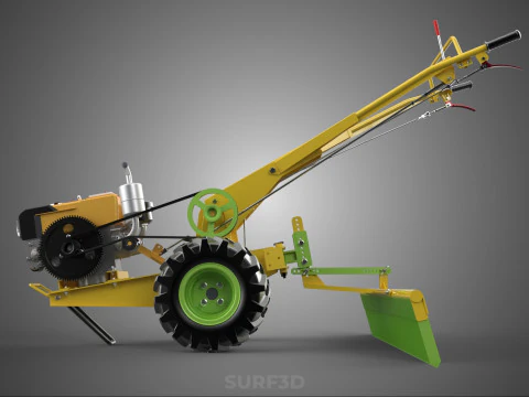 HAND TRACTOR LANDSCAPE RAKE RAKING RAKER HARROW SPIKE IMPLEMENT 3D Model