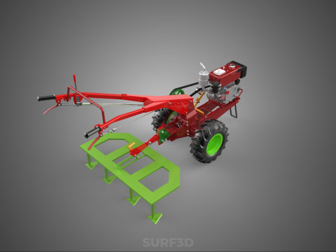 Wertykulator Pług Zgrabiarka CIĄGNIK ROTOTILLER Sadzarka OGR&Oacute;D Model 3D