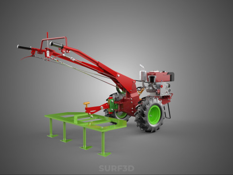 Wertykulator Pług Zgrabiarka CIĄGNIK ROTOTILLER Sadzarka OGR&Oacute;D Model 3D