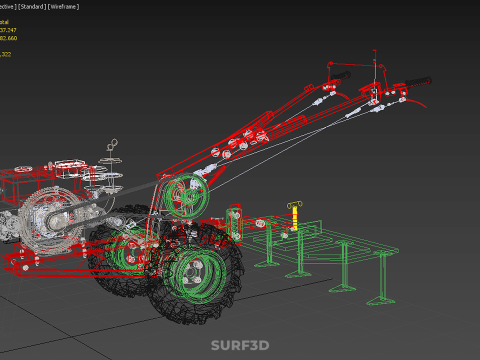 Wertykulator Pług Zgrabiarka CIĄGNIK ROTOTILLER Sadzarka OGR&Oacute;D Model 3D