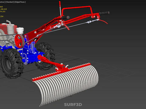 LANDSCAPE RAKE RAKES HARROW ARC IMPLEMENT MOTOBLOCK TRACTOR HAND 3D Model