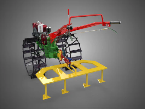 Unkrautvertikutierer, Bodenbearbeitungsegge, Pflug, Gehweg hinter der Traktormaschine 3D Modell