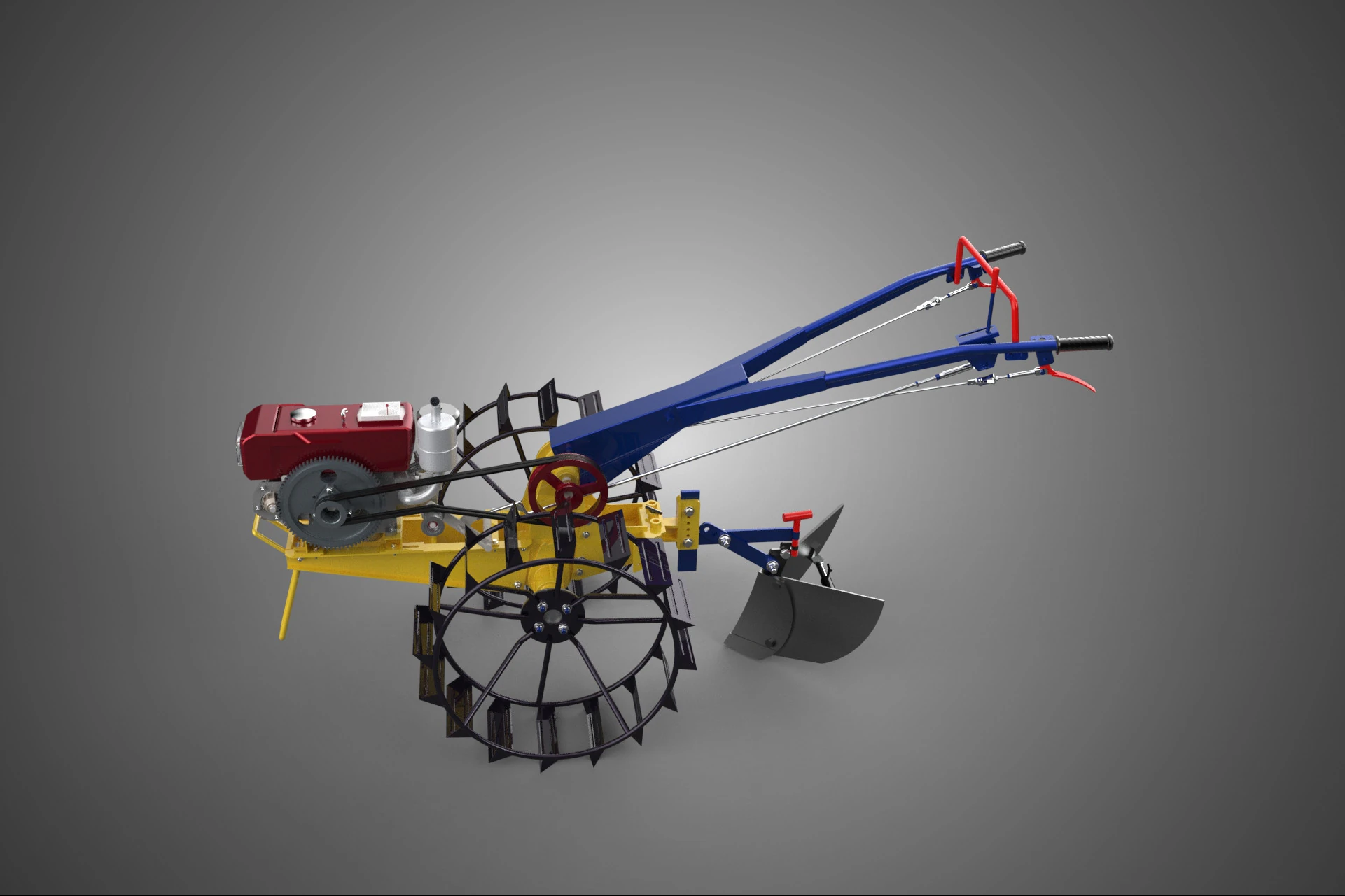 BLADE MOLD MOULD BOARD FURROW PLOUGH TWO CAGE WHEEL HAND TRACTOR 3D Model .c4d .max .obj .3ds .fbx .stl .blend 