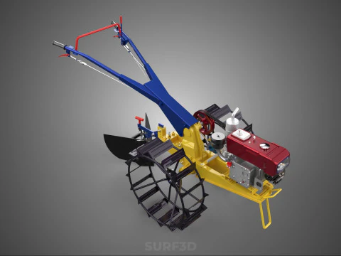BLADE MOLD MOULD BOARD FURROW PLOUGH TWO CAGE WHEEL HAND TRACTOR 3D Model