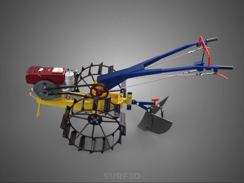 BLADE MOLD MOULD BOARD FURROW PLOUGH TWO CAGE WHEEL HAND TRACTOR 3D Model