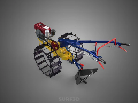 BLADE MOLD MOULD BOARD FURROW PLOUGH TWO CAGE WHEEL HAND TRACTOR 3D Model