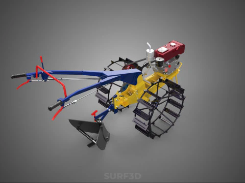 BLADE MOLD MOULD BOARD FURROW PLOUGH TWO CAGE WHEEL HAND TRACTOR 3D Model