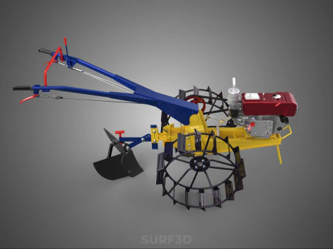 BLADE MOLD MOULD BOARD FURROW PLOUGH TWO CAGE WHEEL HAND TRACTOR 3D Model
