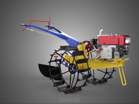 BLADE MOLD MOULD BOARD FURROW PLOUGH TWO CAGE WHEEL HAND TRACTOR 3D Model