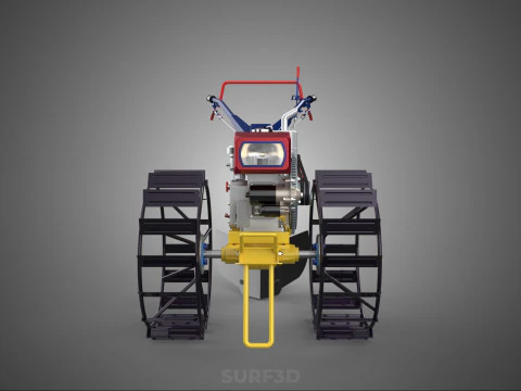 BLADE MOLD MOULD BOARD FURROW PLOUGH TWO CAGE WHEEL HAND TRACTOR 3D Model