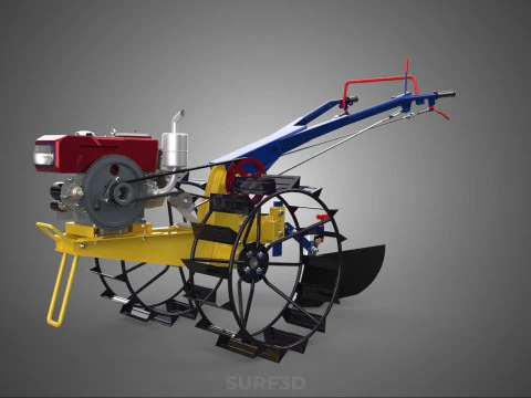 BLADE MOLD MOULD BOARD FURROW PLOUGH TWO CAGE WHEEL HAND TRACTOR 3D Model