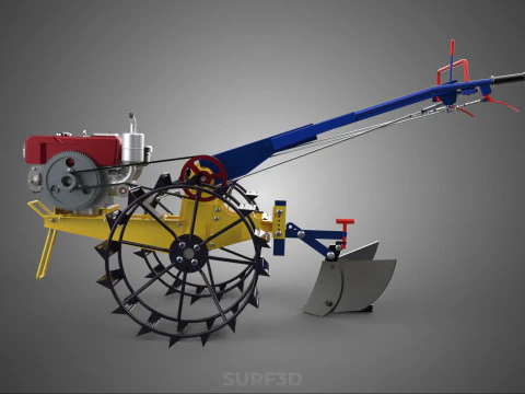 BLADE MOLD MOULD BOARD FURROW PLOUGH TWO CAGE WHEEL HAND TRACTOR 3D Model