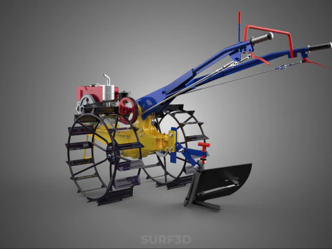 BLADE MOLD MOULD BOARD FURROW PLOUGH TWO CAGE WHEEL HAND TRACTOR 3D Model