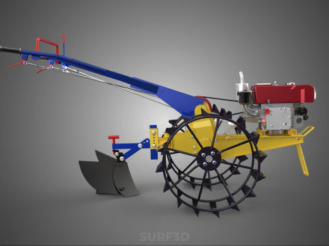 BLADE MOLD MOULD BOARD FURROW PLOUGH TWO CAGE WHEEL HAND TRACTOR 3D Model