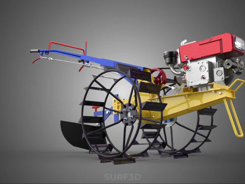 BLADE MOLD MOULD BOARD FURROW PLOUGH TWO CAGE WHEEL HAND TRACTOR 3D Model