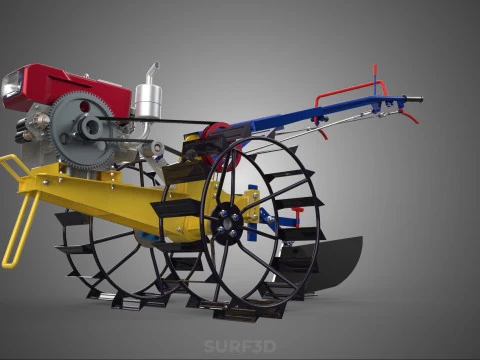 BLADE MOLD MOULD BOARD FURROW PLOUGH TWO CAGE WHEEL HAND TRACTOR 3D Model