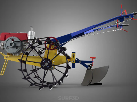 BLADE MOLD MOULD BOARD FURROW PLOUGH TWO CAGE WHEEL HAND TRACTOR 3D Model