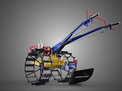 BLADE MOLD MOULD BOARD FURROW PLOUGH TWO CAGE WHEEL HAND TRACTOR 3D Model