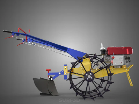 BLADE MOLD MOULD BOARD FURROW PLOUGH TWO CAGE WHEEL HAND TRACTOR 3D Model