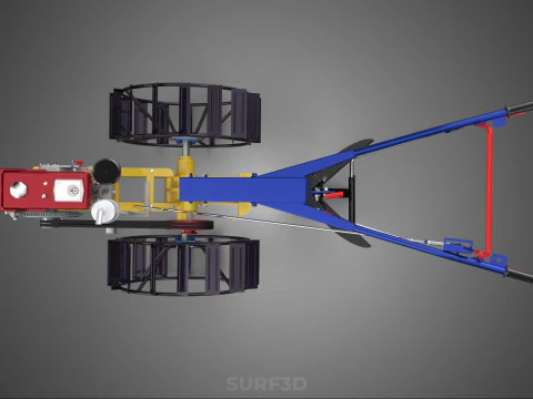 BLADE MOLD MOULD BOARD FURROW PLOUGH TWO CAGE WHEEL HAND TRACTOR 3D Model