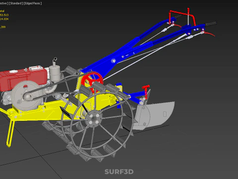 BLADE MOLD MOULD BOARD FURROW PLOUGH TWO CAGE WHEEL HAND TRACTOR 3D Model