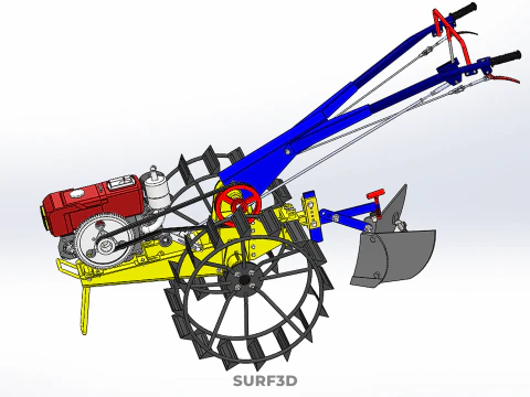 BLADE MOLD MOULD BOARD FURROW PLOUGH TWO CAGE WHEEL HAND TRACTOR 3D Model