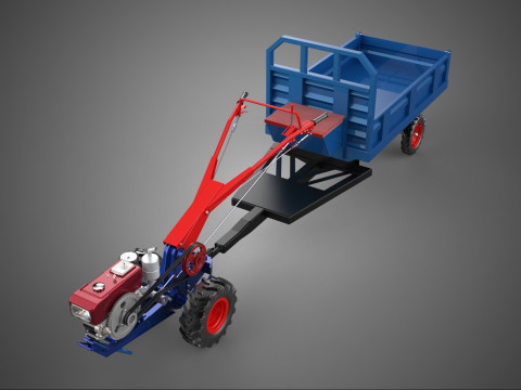 DIESEL TANGAN BERJALAN BERJALAN DI BALIK TRAKTOR TRAILER CARGO WAGON Model 3D