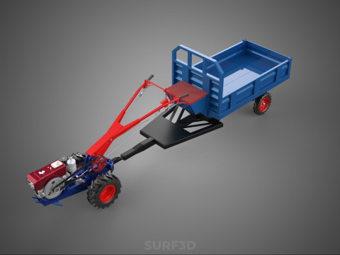 DIESEL TANGAN BERJALAN BERJALAN DI BALIK TRAKTOR TRAILER CARGO WAGON Model 3D