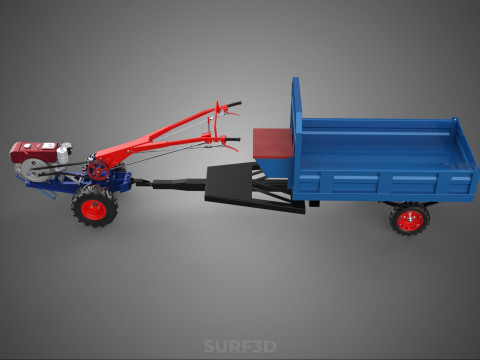 DIESEL TANGAN BERJALAN BERJALAN DI BALIK TRAKTOR TRAILER CARGO WAGON Model 3D