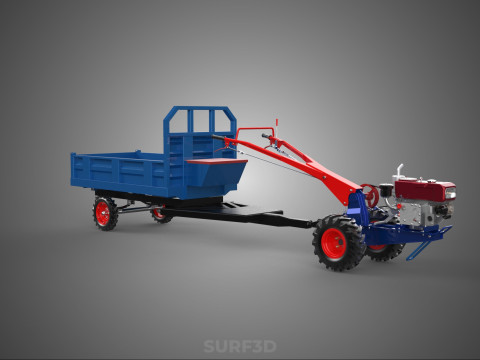 DIESEL TANGAN BERJALAN BERJALAN DI BALIK TRAKTOR TRAILER CARGO WAGON Model 3D
