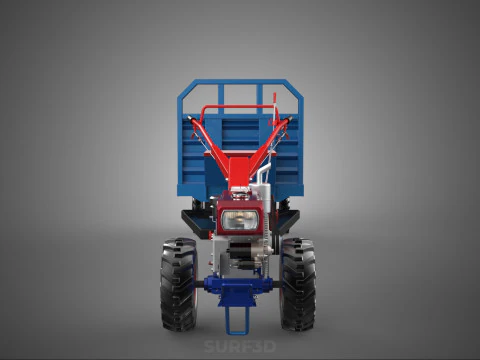 DIESEL HAND WALKING WALK BEHIND TRACTOR TRAILER CART CARGO WAGON 3D Model