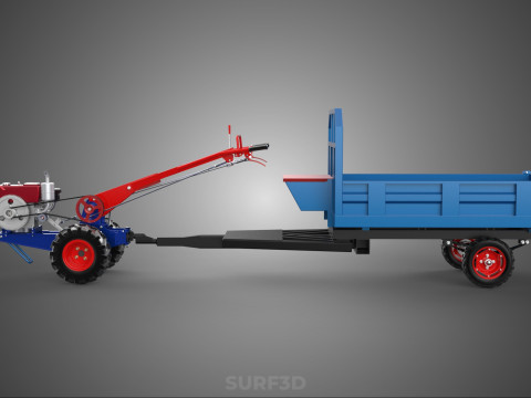 DIESEL TANGAN BERJALAN BERJALAN DI BALIK TRAKTOR TRAILER CARGO WAGON Model 3D