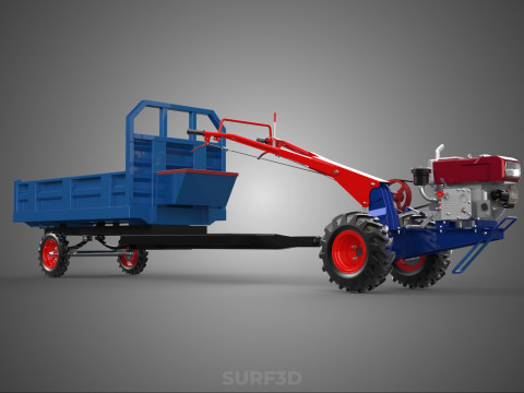 DIESEL TANGAN BERJALAN BERJALAN DI BALIK TRAKTOR TRAILER CARGO WAGON Model 3D