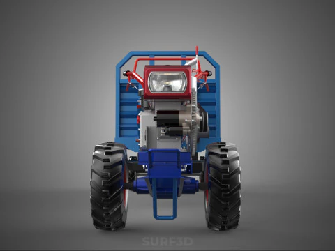 DIESEL HAND WALKING WALK BEHIND TRACTOR TRAILER CART CARGO WAGON 3D Model