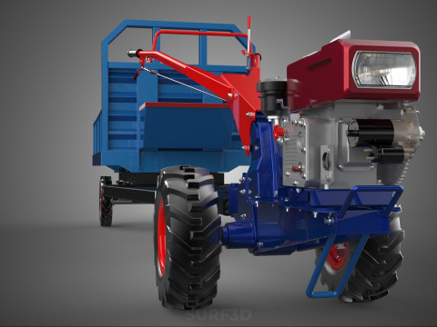 DIESEL TANGAN BERJALAN BERJALAN DI BALIK TRAKTOR TRAILER CARGO WAGON Model 3D