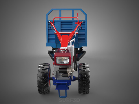 DIESEL TANGAN BERJALAN BERJALAN DI BALIK TRAKTOR TRAILER CARGO WAGON Model 3D