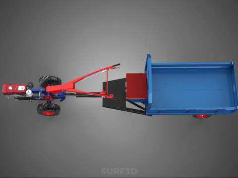 DIESEL TANGAN BERJALAN BERJALAN DI BALIK TRAKTOR TRAILER CARGO WAGON Model 3D