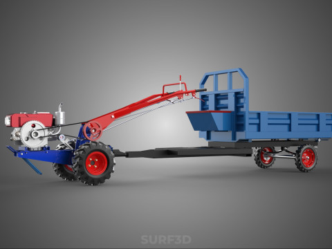 DIESEL TANGAN BERJALAN BERJALAN DI BALIK TRAKTOR TRAILER CARGO WAGON Model 3D