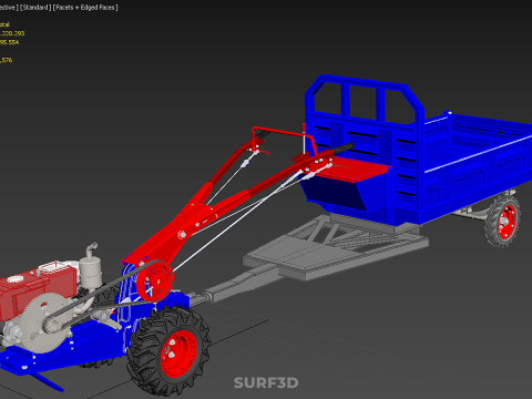 DIESEL TANGAN BERJALAN BERJALAN DI BALIK TRAKTOR TRAILER CARGO WAGON Model 3D