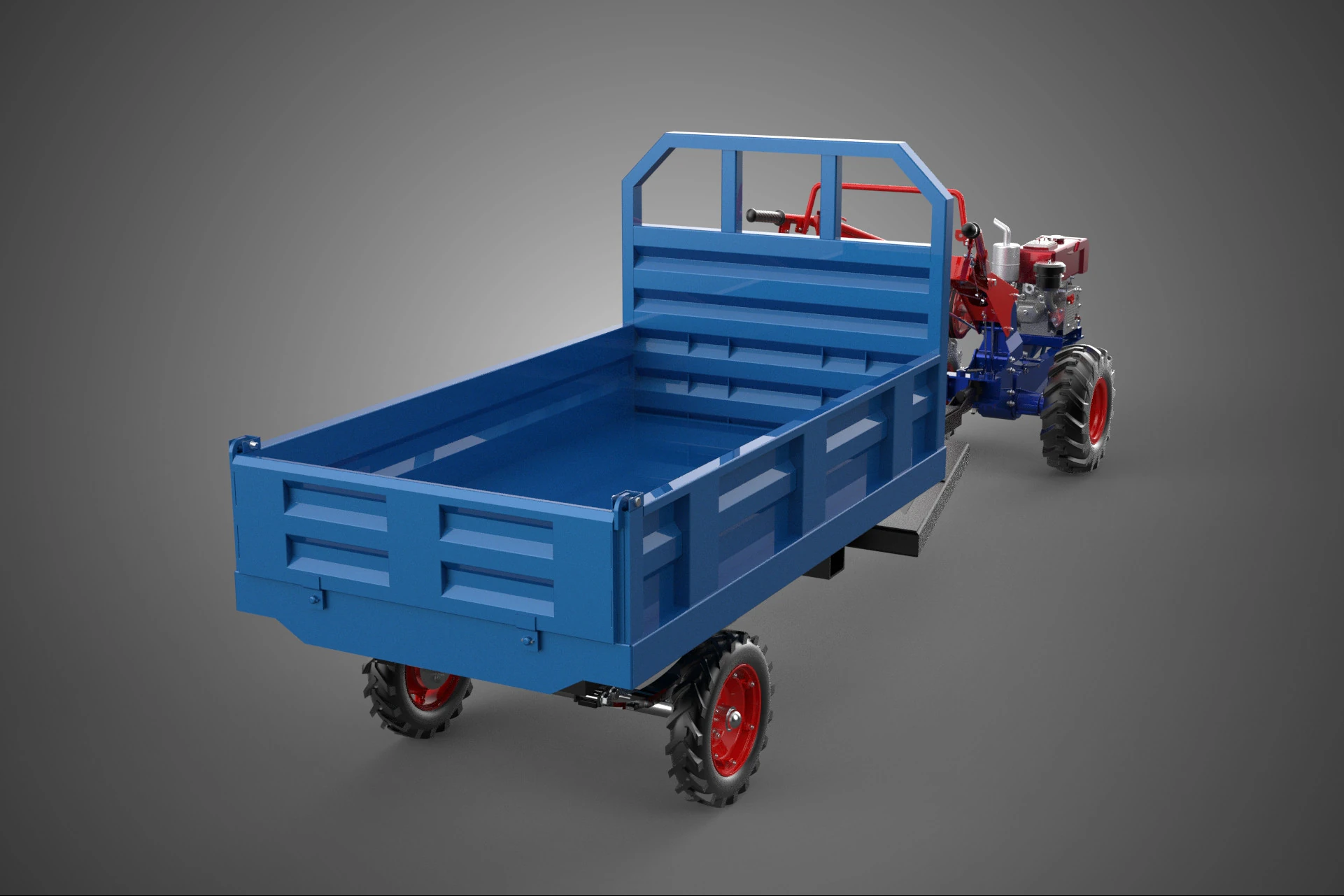 TWO WHEEL TRACTOR TRAILER TROLLEY LOAD CARRIER TRANSPORT BED CAR 3D Model .c4d .max .obj .3ds .fbx .stl .blend 