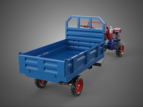 TWO WHEEL TRACTOR TRAILER TROLLEY LOAD CARRIER TRANSPORT BED CAR 3D Model