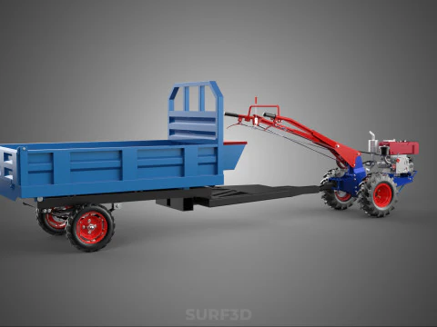 TWO WHEEL TRACTOR TRAILER TROLLEY LOAD CARRIER TRANSPORT BED CAR 3D Model