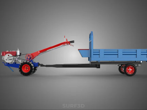 TWO WHEEL TRACTOR TRAILER TROLLEY LOAD CARRIER TRANSPORT BED CAR 3D Model