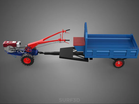 TWO WHEEL TRACTOR TRAILER TROLLEY LOAD CARRIER TRANSPORT BED CAR 3D Model