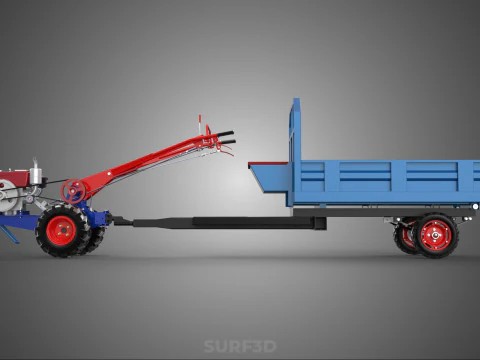 TWO WHEEL TRACTOR TRAILER TROLLEY LOAD CARRIER TRANSPORT BED CAR 3D Model