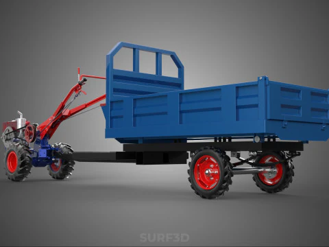TWO WHEEL TRACTOR TRAILER TROLLEY LOAD CARRIER TRANSPORT BED CAR 3D Model