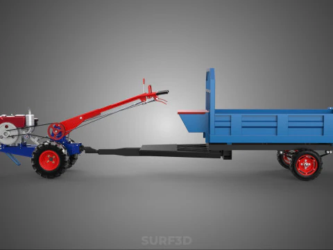 TWO WHEEL TRACTOR TRAILER TROLLEY LOAD CARRIER TRANSPORT BED CAR 3D Model