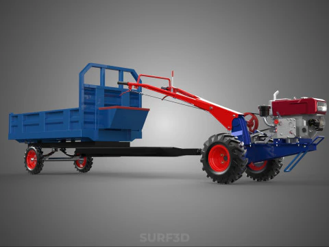 TWO WHEEL TRACTOR TRAILER TROLLEY LOAD CARRIER TRANSPORT BED CAR 3D Model