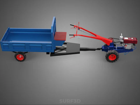 TWO WHEEL TRACTOR TRAILER TROLLEY LOAD CARRIER TRANSPORT BED CAR 3D Model